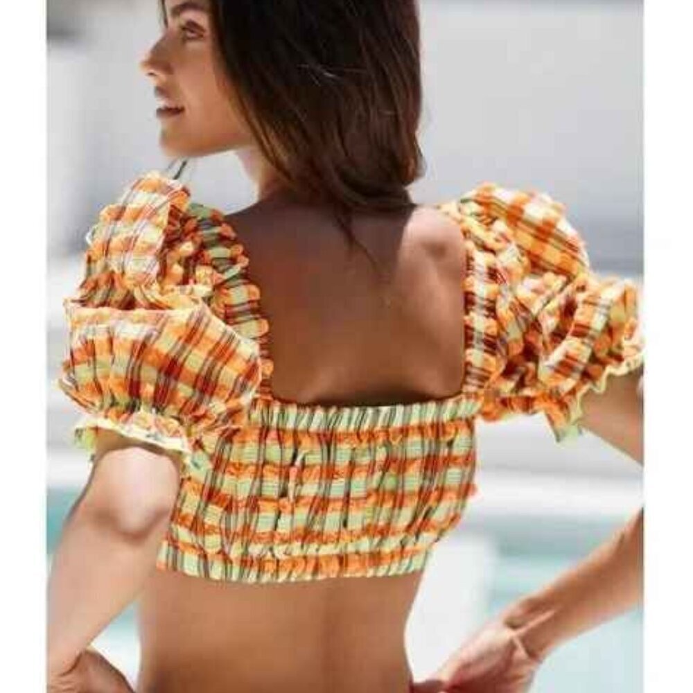 New Montce Marcela Bikini Top Neon Plaid Small